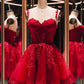 Red Lace Appliqué Spaghetti Strap Short Tulle Back-To-School Dress/Birthday Party Dress Nv4932