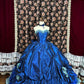 Blue floral satin ball gown evening dress quinceanera dress nv4640