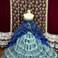 Blue floral satin ball gown evening dress quinceanera dress nv4640