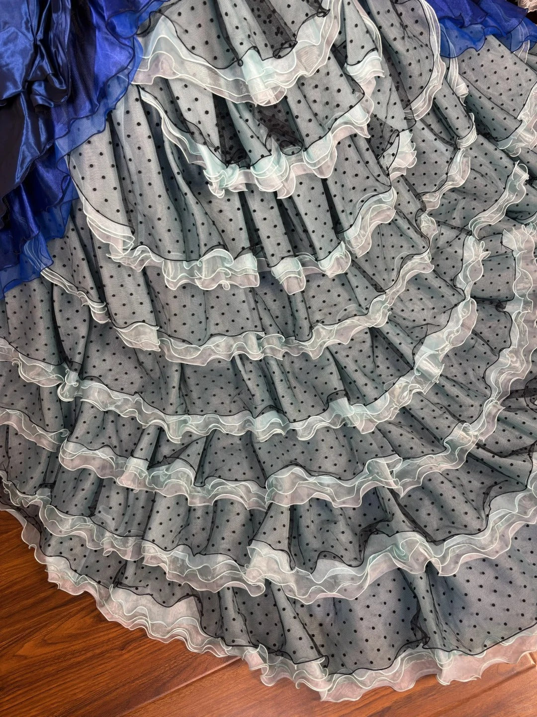 Blue floral satin ball gown evening dress quinceanera dress nv4640