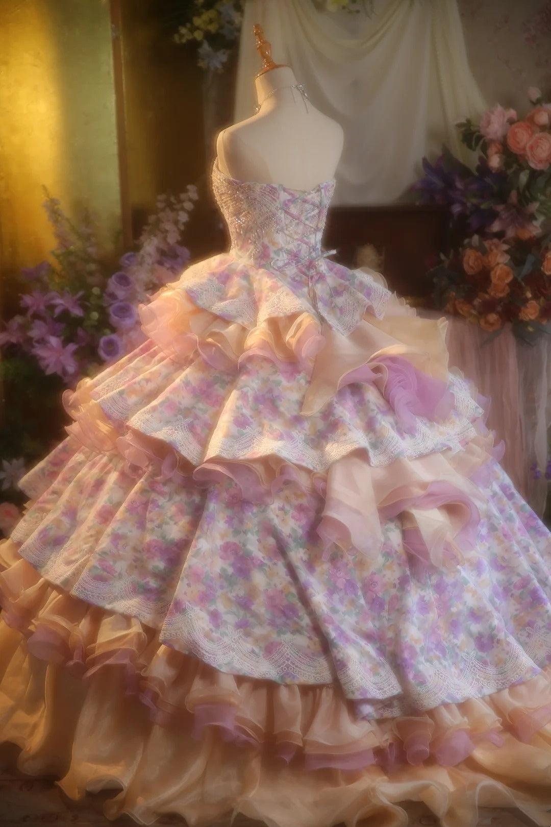 NiceVestidos – Vintage-Kleid, Prinzessinnenkleid, Blumenmuster, exquisiter Tüll mit Perlen, 16-jähriges Kleid NV5856