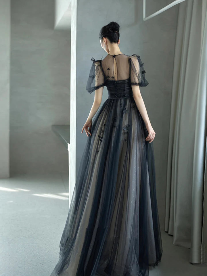 black tulle dress short Black Tulle Strapless Sweetheart Neck Ruffled Short Homecoming Dresses, MH639