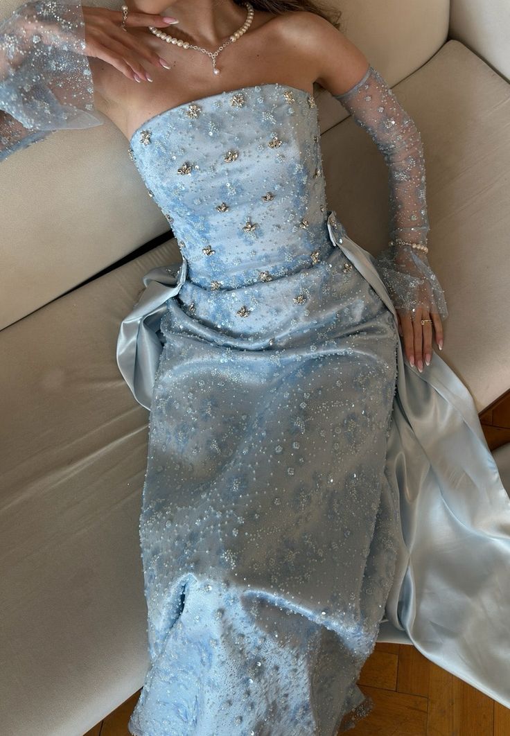 Blue Beaded Long Satin Prom Dress Evening Gown Party Dress nv4882