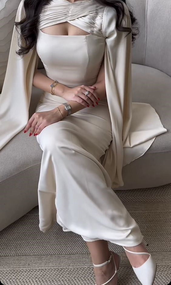 Cremefarbenes, plissiertes, ausgehöhltes Schalkleid im Stil eines Ballkleids mit elegantem Abendkleid und Partykleid NV2289