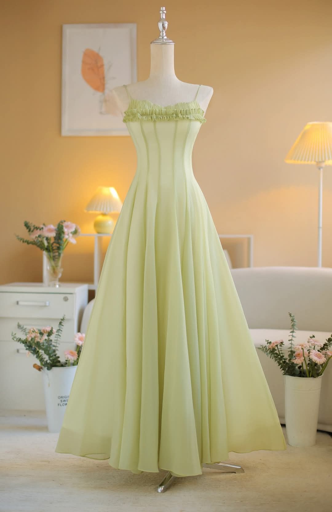 NiceVestidos – Grünes, langes, elegantes Chiffon-Abendkleid im Retro-Stil, NV5889