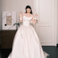 Light Champagne Ruffle Off Shoulder Princess Wedding Dress  NV7236