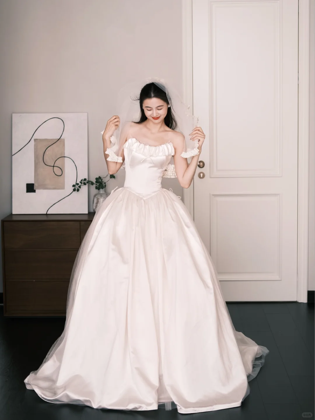 Light Champagne Ruffle Off Shoulder Princess Wedding Dress  NV7236