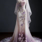 Pink purple gorgeous retro fashion one shoulder elegant floral applique slim fit long Tulle mermaid tulle floor length evening dress prom dress nv3830