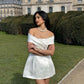 White simple fashion off-shoulder chic short mini satin prom dress homecoming dress birthday party dress wedding guest party dress nv2551