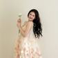 Champagne Spaghetti Strap 3D Floral Tulle Dress Flowy Evening Gown  NV7132