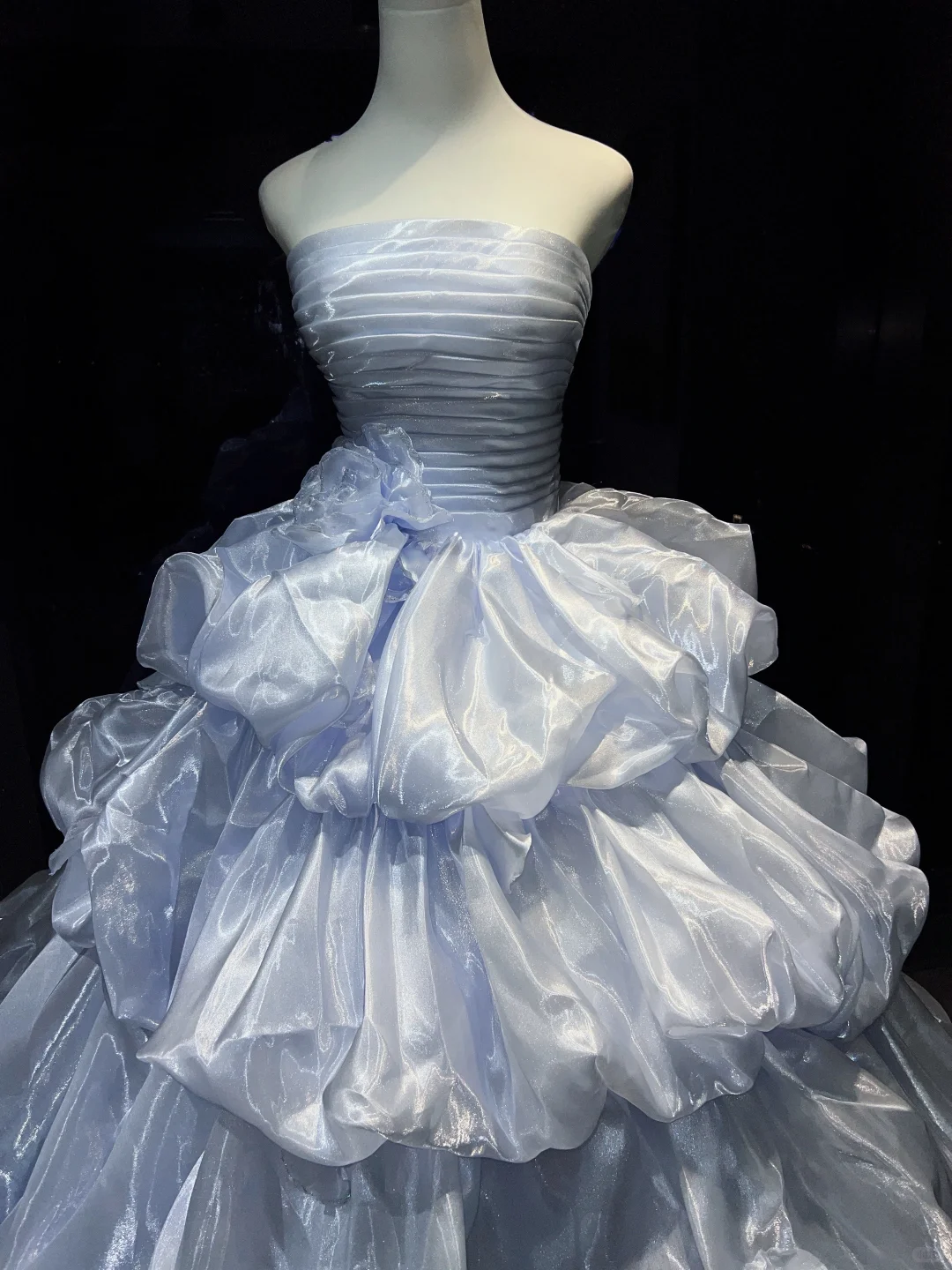 Strapless Light Lavender Prom Dress Pleated Bodice 3D Flower Tiered Bubble Organza Ball Gown  NV7043