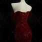 Elegantes Meerjungfrau-Abendkleid mit Herzausschnitt und Schlitz in Rot mit Pailletten, lang, Ballkleid nv4151