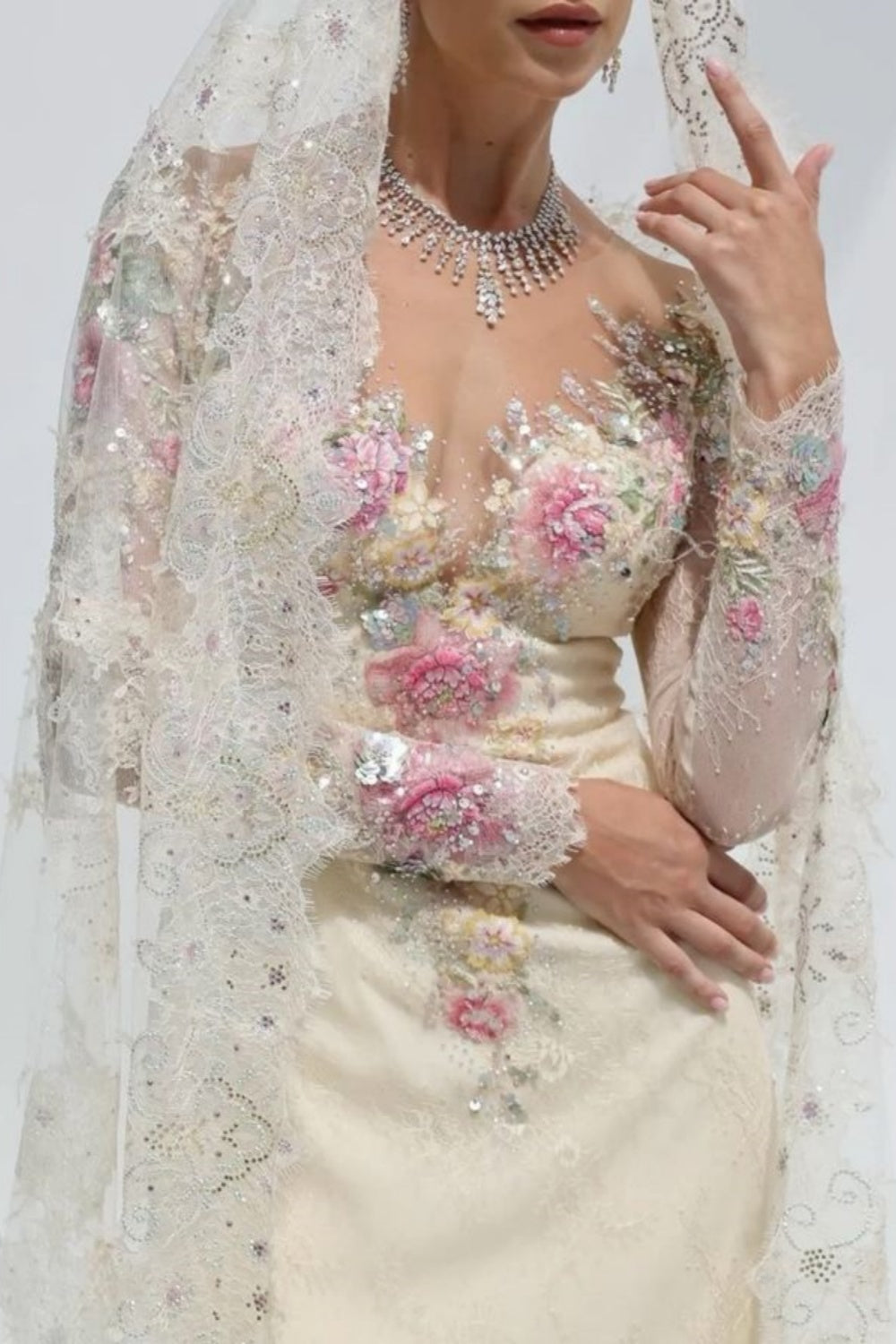 Pink gorgeous exquisite floral long tulle prom wedding dress nv5408