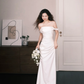 Off Shoulder Foldover Satin Mermaid Bridal Gown with Side Ruching  NV7367
