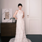 White Halter High Neck Lace Mermaid Wedding Dress  NV7235