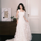 3D Floral Tulle Wedding Dress Square Neck Wide Strap  NV7316