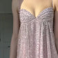 Pink gorgeous shiny spaghetti strap off-shoulder long chiffon prom dress evening dress nv5213
