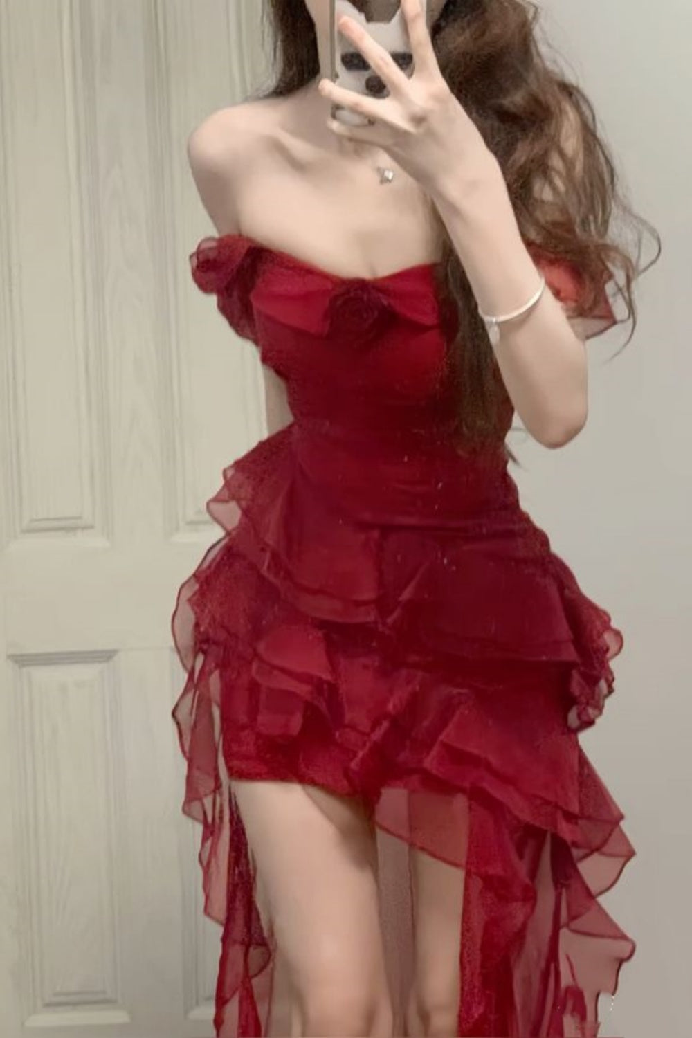 NiceVestidos-Red ruffled short chiffon unique homecoming dresses nv5456