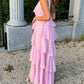 Pink Fashion Sweet Cute Long Tiered Ruffle Chiffon Floor Length Ball Gown Evening Dress Party Dress Prom Dress 22nd Birthday Suit nv3904