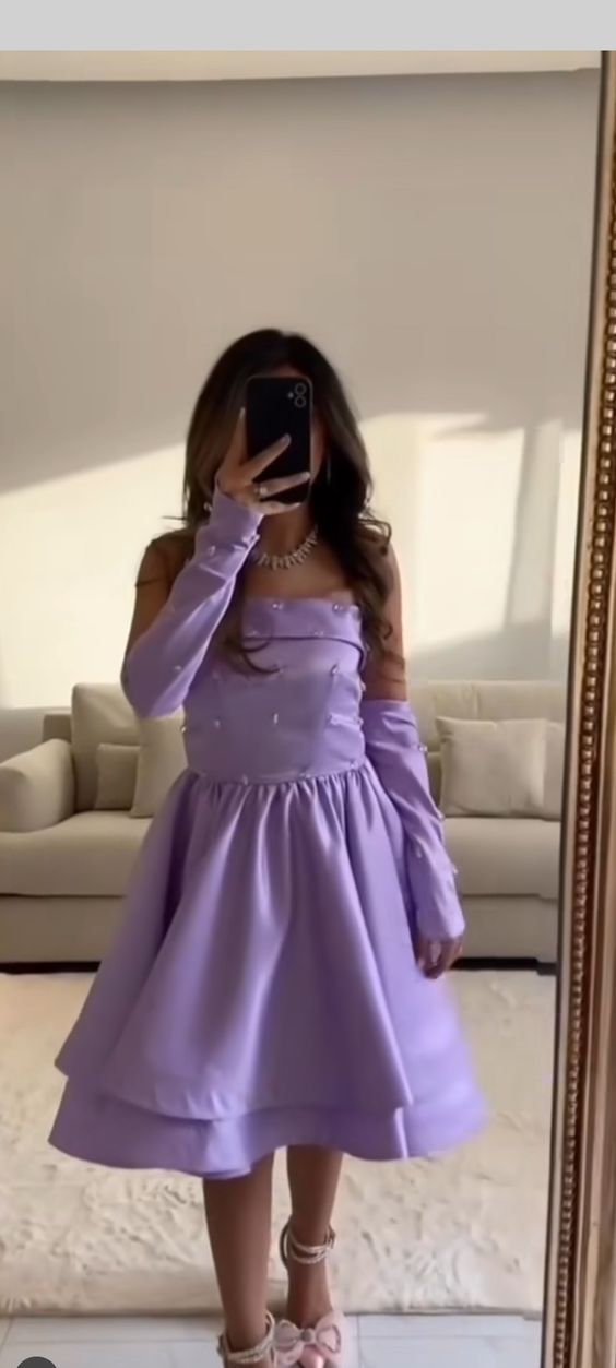 Robe de bal courte en satin violet sans bretelles, robe de soirée, robe d'anniversaire, robe de soirée nv2108