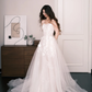 Tulle A Line Wedding Dress Strapless 3D Floral Applique High Slit Bridal Gown  NV7243