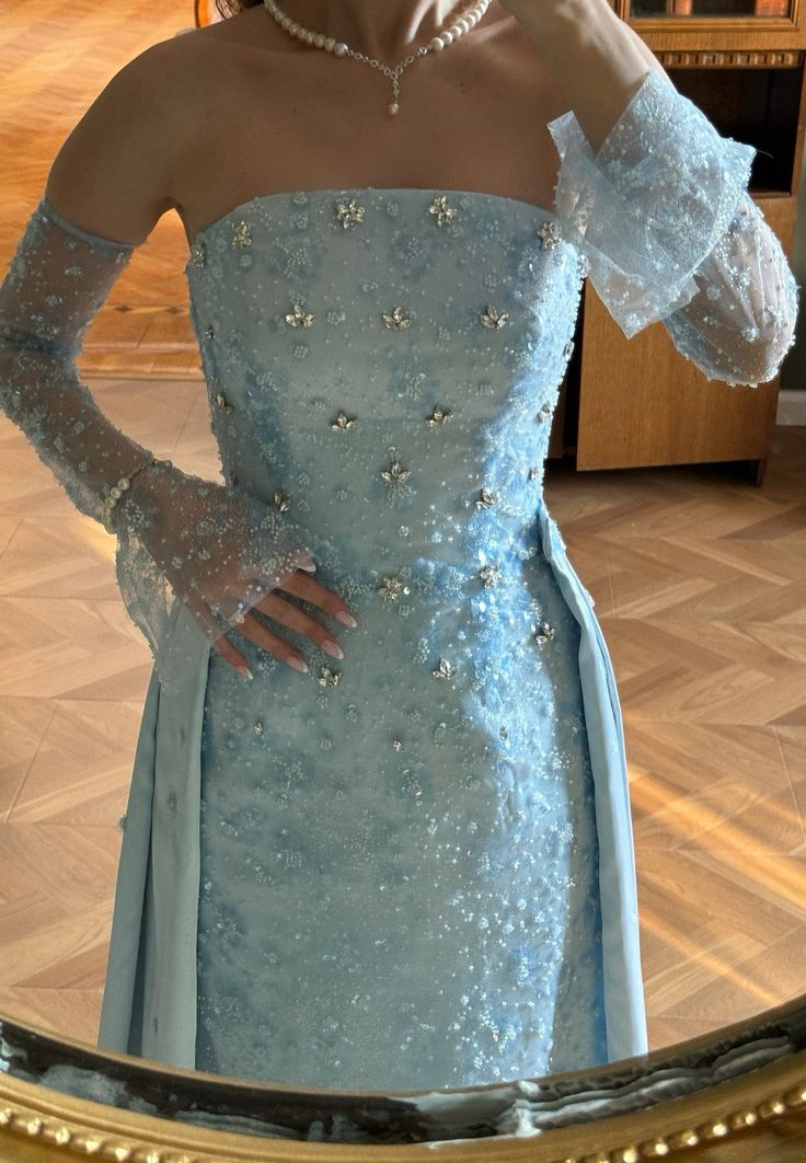 Blue Beaded Long Satin Prom Dress Evening Gown Party Dress nv4882