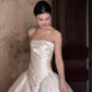 Ivory Strapless Satin Tulle A-Line Wedding Gown with Beaded Waist  NV7191