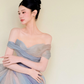 Off Shoulder Watercolor Ombre Ruffle Tulle Prom Gown  NV7417