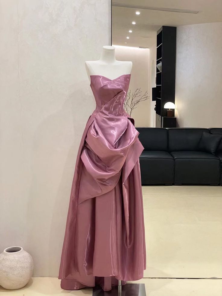 Rosa Einfache Mode Lange Satin Ballkleid Abendkleid Partykleid nv4864