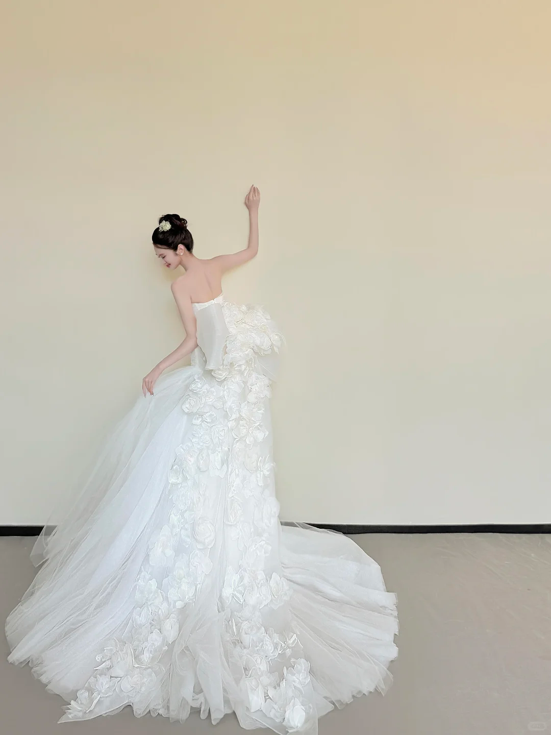 Strapless 3D Floral Tulle Mermaid Wedding Dress with Detachable Sleeves  NV7435