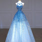 Blue luxurious beaded, sparkling, gorgeous wedding gown, beaded, sequined, floor-length princess ball gown nv5060