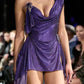 Purple Sparkling One Shoulder Fashion Sexy Short Satin Homecoming Dress Cocktail Party Dress nv5064