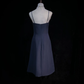 Navy Spaghetti Strap Midi Homecoming Dress Satin Bodice Rhinestone Bow Chiffon A-Line Vintage Cocktail Evening Gown  NV6909