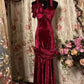 Burgundy Elegant Fashion Long Velvet Graduation Dress Mermaid Strap Ball Gown Birthday Party Dress nv3937