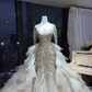 Long Sleeve Beaded Mermaid Wedding Gown, Detachable Cloud Tulle Overskirt Bridal Dress  NV7099