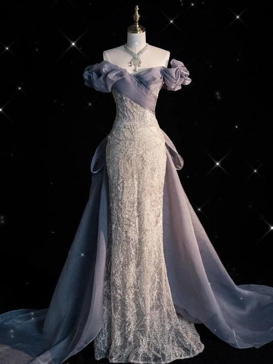 Purple Fashion Elegant Exquisite Lace Long Tulle Floor Length Evening Dress Ball Gown Party Dress Prom Dress nv3762