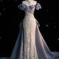 Lila Mode Elegant Exquisite Spitze Lange Tüll Bodenlangen Abendkleid Ballkleid Partykleid Ballkleid nv3762