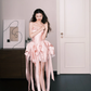 Sweetheart Pink Satin Short Bow Cocktail Dress  NV7277