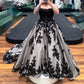 Dark Lace Gray-Black Gradient Gown | Glitter Tulle Train Strapless/Spaghetti Strap Evening Party Showstopper Dress NV6323