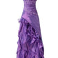 Dark Purple Retro Fashion Elegant Exquisite Beaded Spaghetti Strap Long Satin Lace Ball Gown Evening Dress nv3627
