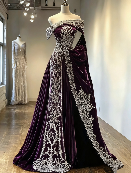 NiceVestidos-_Purple vintage long velvet dress NV6039