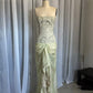 Grünes, modisches, elegantes, trägerloses, schulterfreies, langes Ballkleid, Abendkleid, Partykleid nv2601