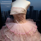 Strapless Pink Prom Dress Hand Beaded Sequin Tiered Glitter Tulle Cake Ball Gown  NV7055