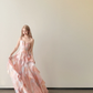 Strapless Watercolor Pink Prom Gown Beaded Waist Tiered Ruffle Shimmer Organza Evening Dress  NV7151