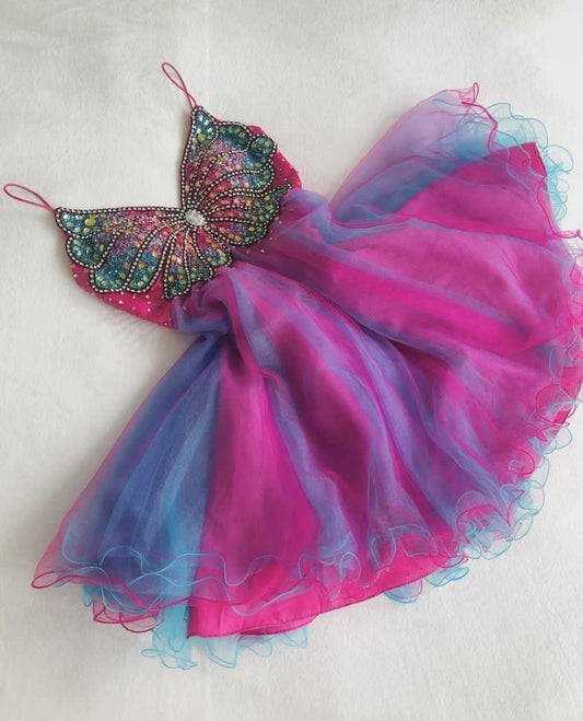 Pink Fashion Gradient Butterfly Beaded Short Chiffon Fantasy Fairy Homecoming Dress Birthday Party Dress nv5192
