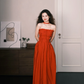 Red Halter Tie Ruched Strapless A-line Long Prom Dress  NV7375
