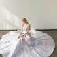 Pink Purple Ombre Off Shoulder Prom Gown Detachable Puff Sleeve 3D Floral Lace A Line Evening Dress  NV7158