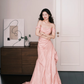 Blush Pink Off The Shoulder Satin Mermaid Evening Gown  NV7220
