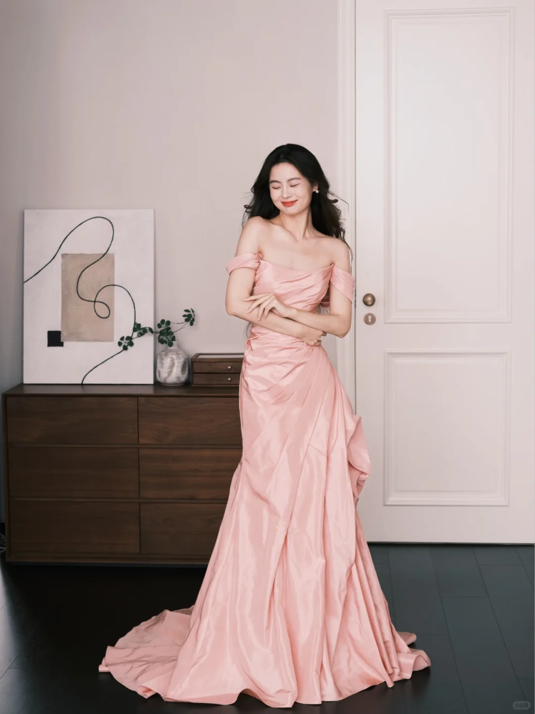 Blush Pink Off The Shoulder Satin Mermaid Evening Gown  NV7220