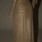 Champagne gold/grey sequined long sleeves charming off-the-shoulder long prom dress party dress nv5295